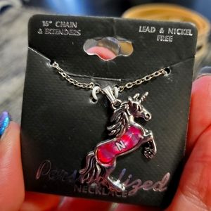 Personalized Pink Unicorn Necklace with letter "N"